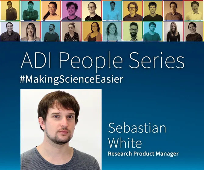 A composite image of Sebastian White and a title saying "ADI People Series"